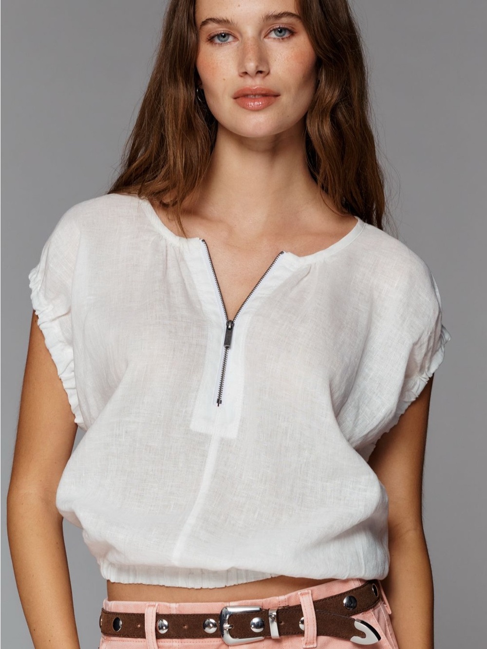 Pilcro White Zip-Front Crop Top